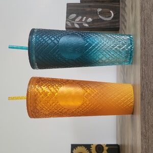 nwt Starbucks ombre tumblers teal and gold